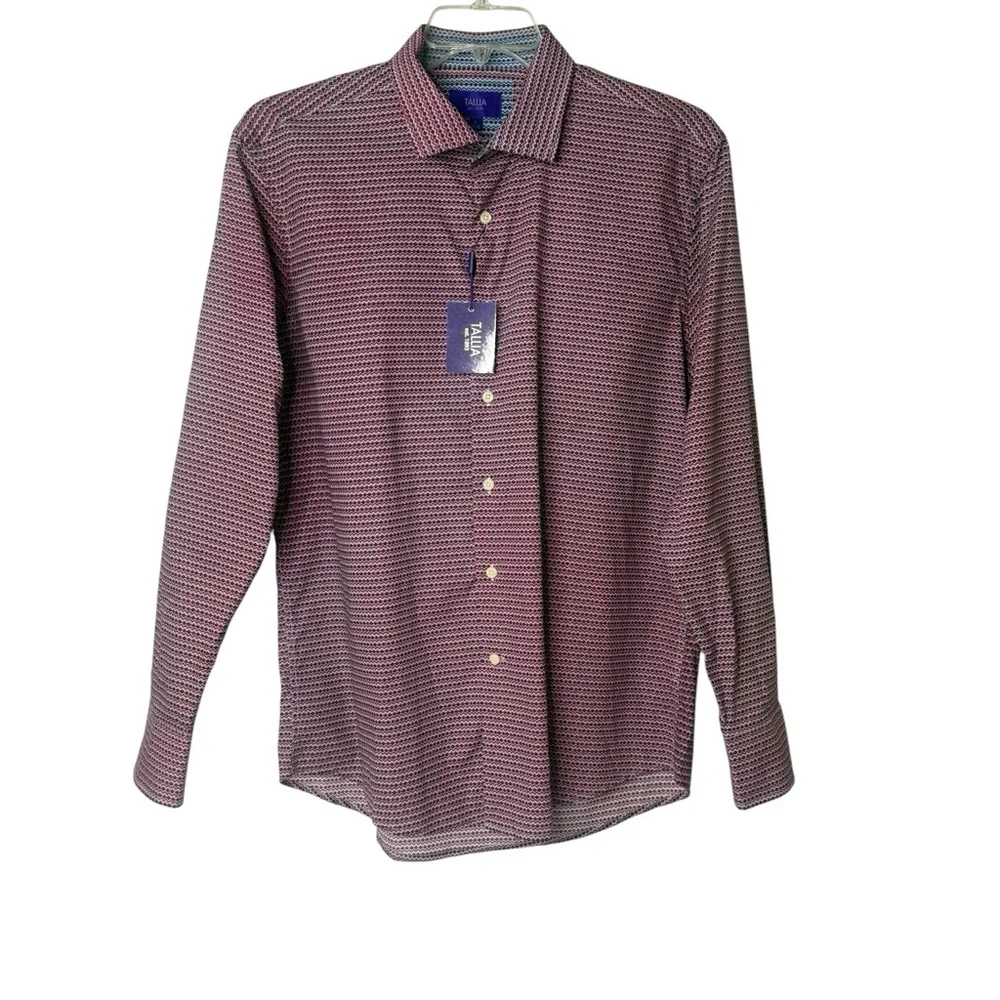 TALLIA Button-Up Dress Shirt Men's‎  Size L 16 1/2 Red Blue Flip Cuff Collared